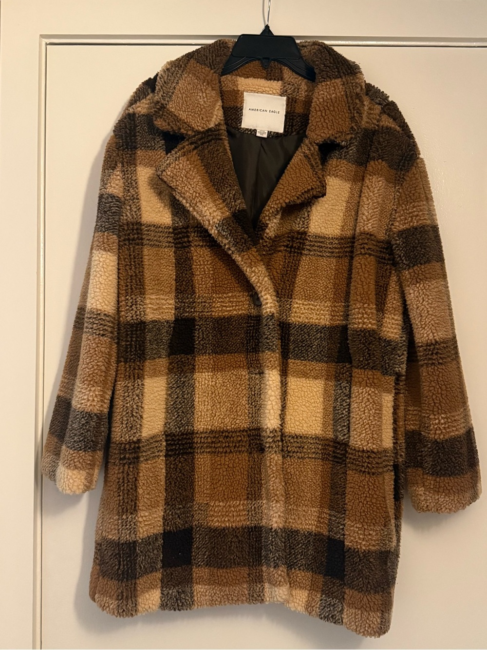 American Eagle Outfitters Brown Plaid Teddy Coat